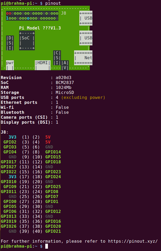 gpio pins pinout command