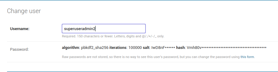 superuser password change django